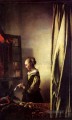 Mädchen  das einen Brief an einem offenen Fenster Barock Johannes Vermeer